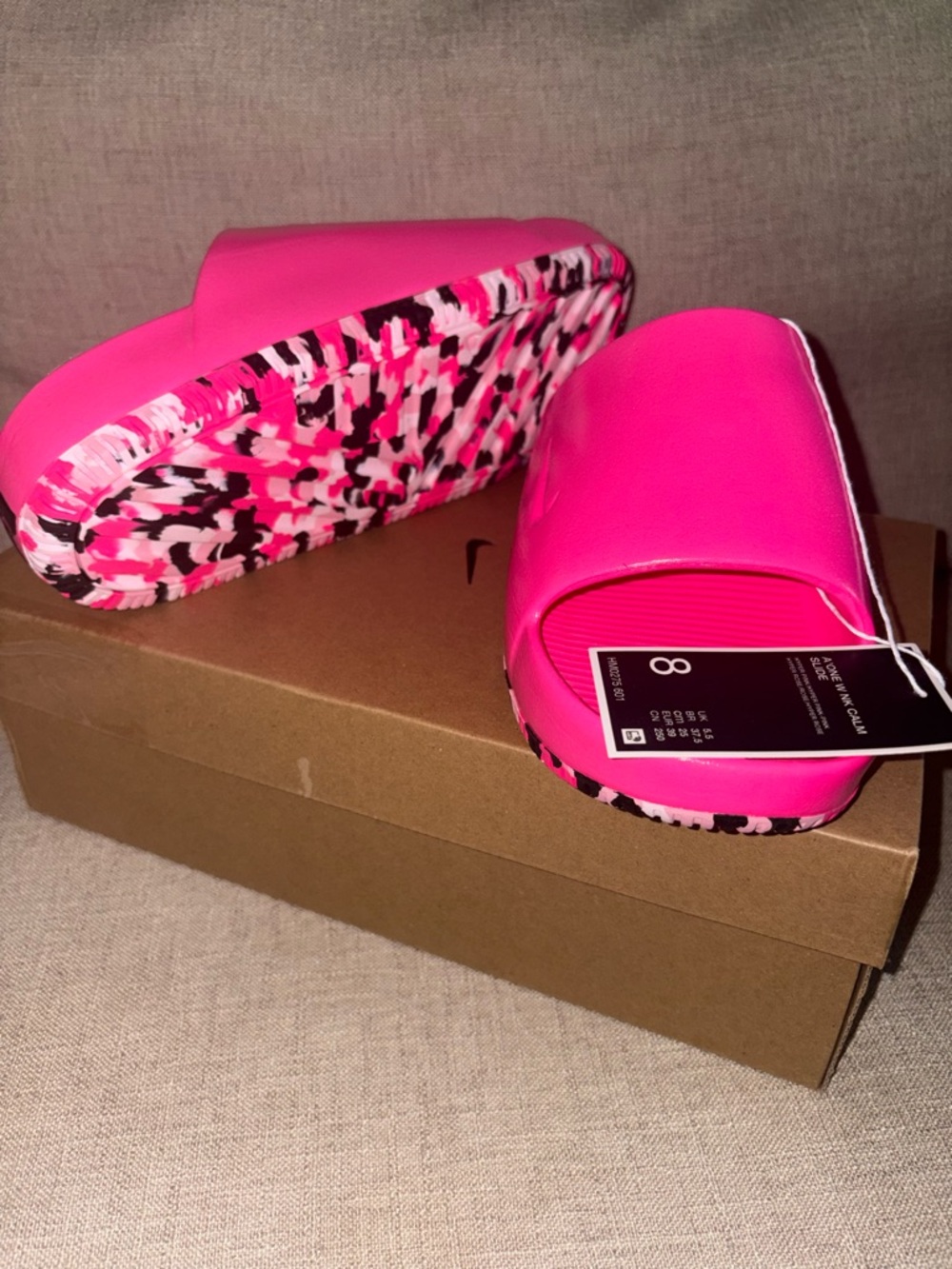 Nike A'one Women's Hot Pink Calm Slides with Patterned Soles